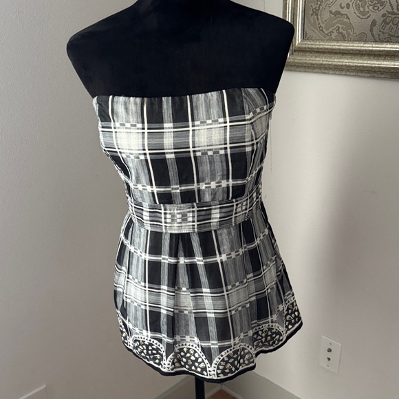 White House Black Market embellished Plaid Strapless Top blouse Sz 14 new - Picture 1 of 8